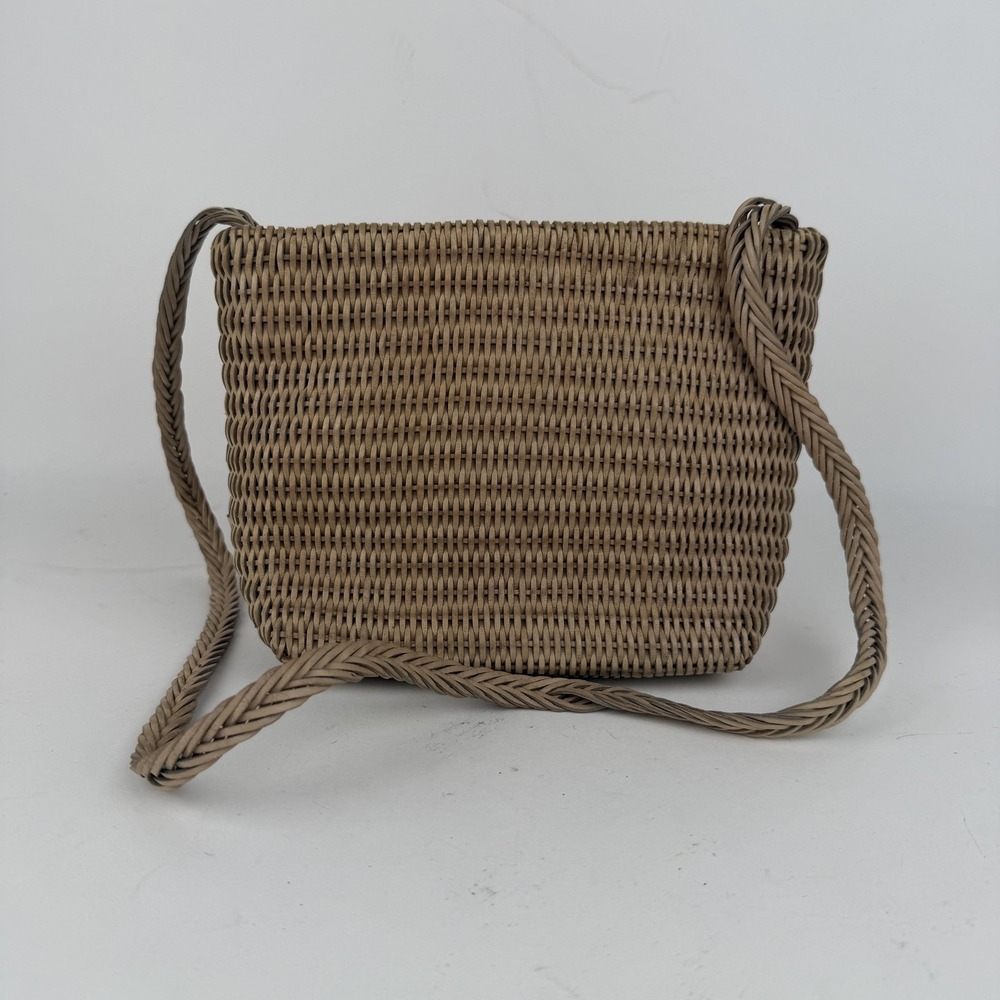 VINTAGE CEM Woven Faux Rattan Crossbody Bag Womens Tan Beige Basket‎ Purse Boho